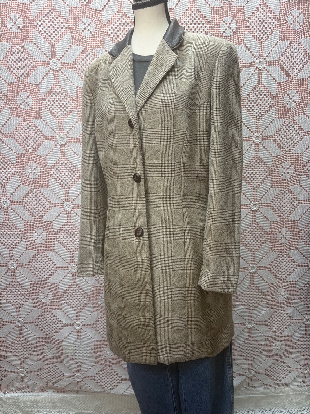 Alberto Makali Plaid Longline Blazer Coat – Leather Trim